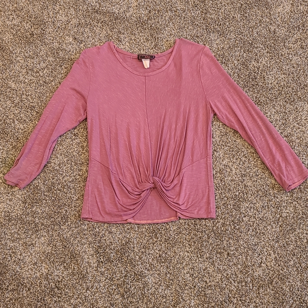 Mauve Pink Twist Front Long Sleeve Shirt